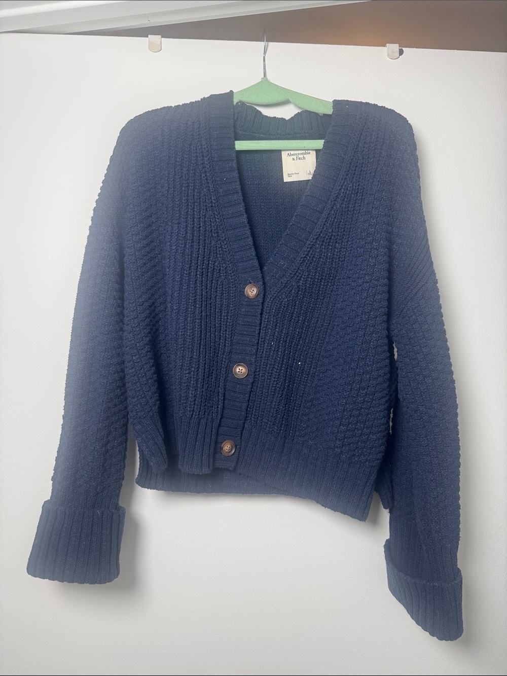 Abercrombie & Fitch Navy Textured Button-Front Cardigan
